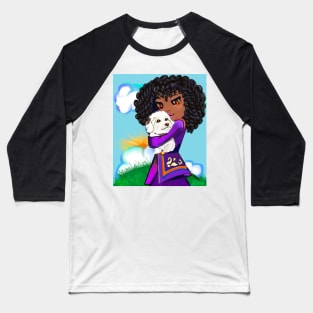 Girl with Afro hair cuddles puppy dog ii, Cavapoo puppy dog, cute Cavoodle, Cavapoo, Cavalier King Charles Spaniel Baseball T-Shirt